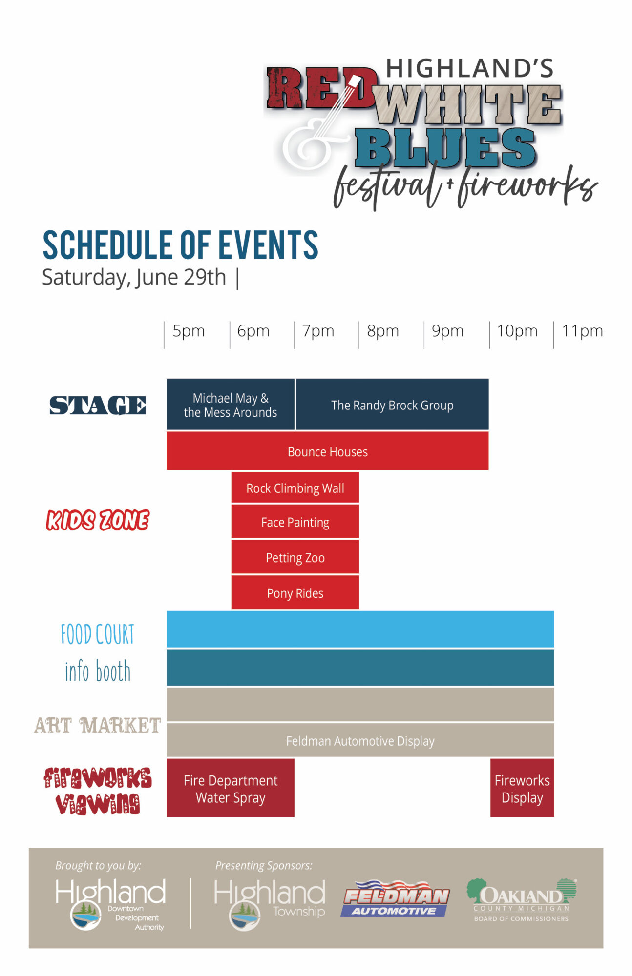 map Highland Festival: music, kids zone, food, art, fireworks.