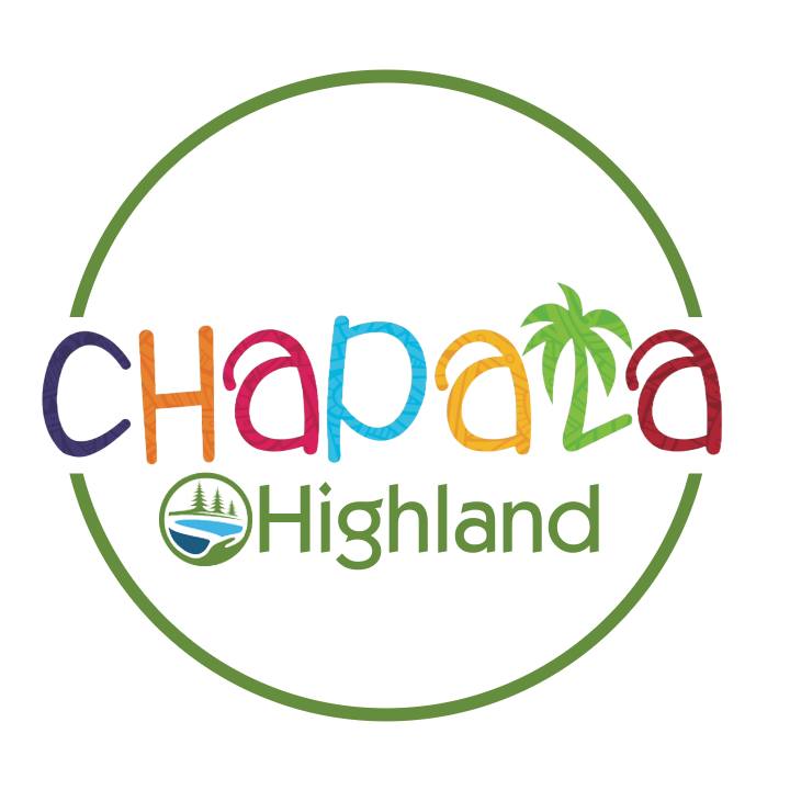Chapala Highland logo with colorful text and palm tree.