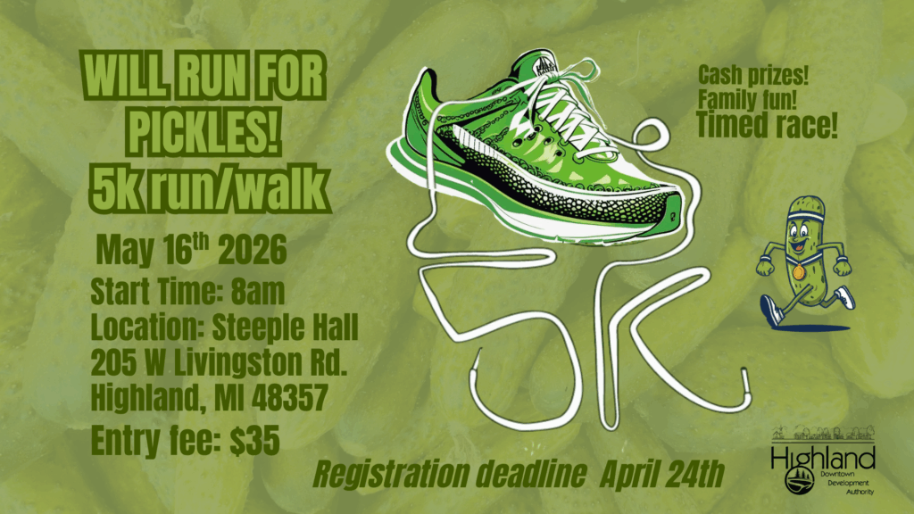 Pickle-themed 5k run poster with details