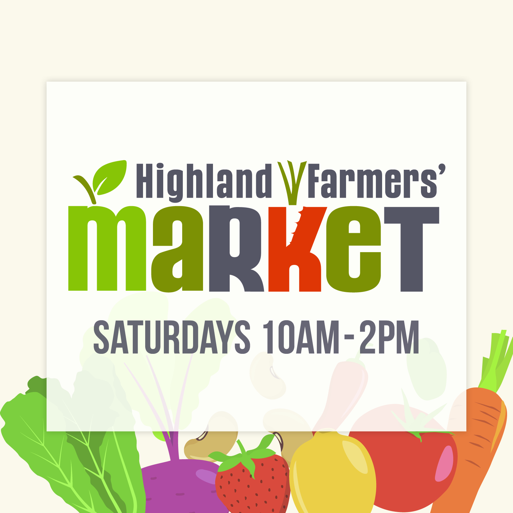 Highland Farmers’ Market poster with produce illustrations