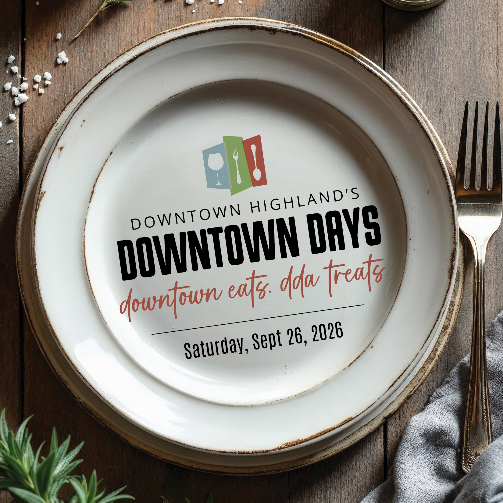 Downtown Days event announcement displayed on a rustic plate