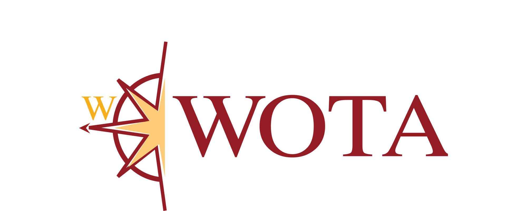 WOTA logo with compass arrow and burgundy lettering